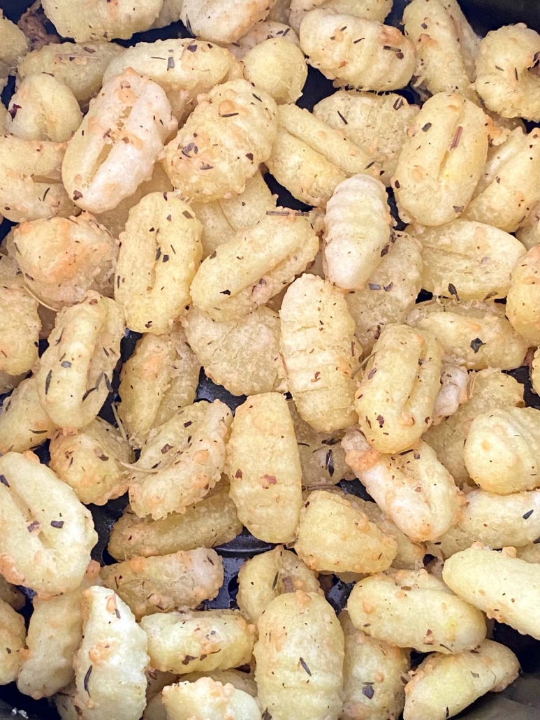 close-up of gnocchi in air fryer