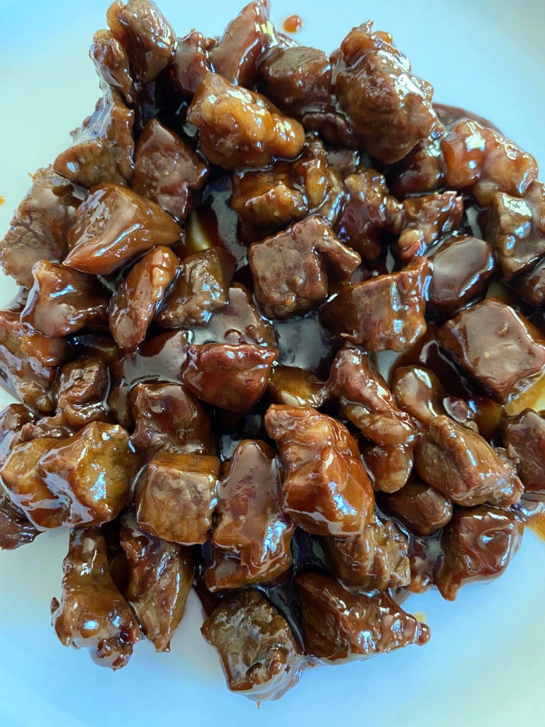 pieces of Beef Teriyaki on a plate