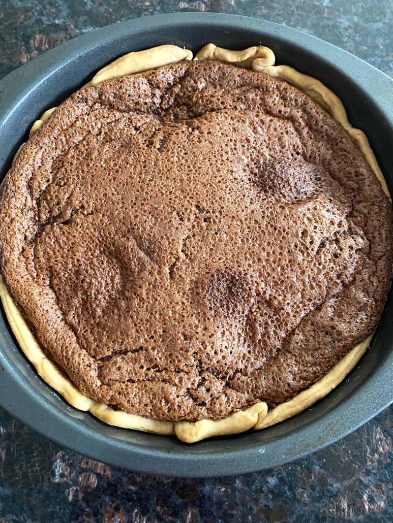 Chocolate Chess Pie baked in a pan