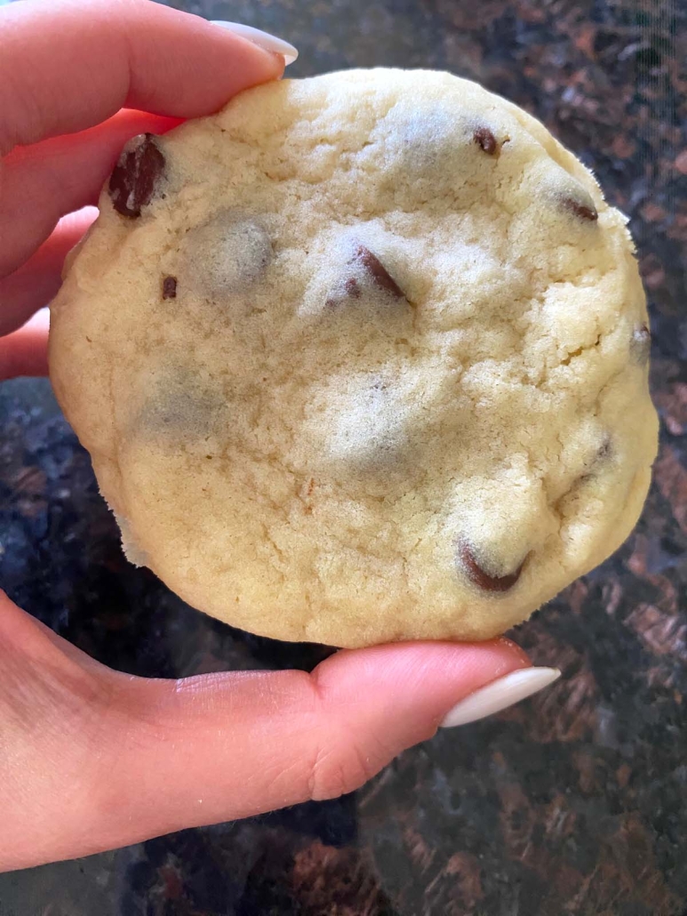 hand holding Chocolate Chip Cookie Without Brown Sugar