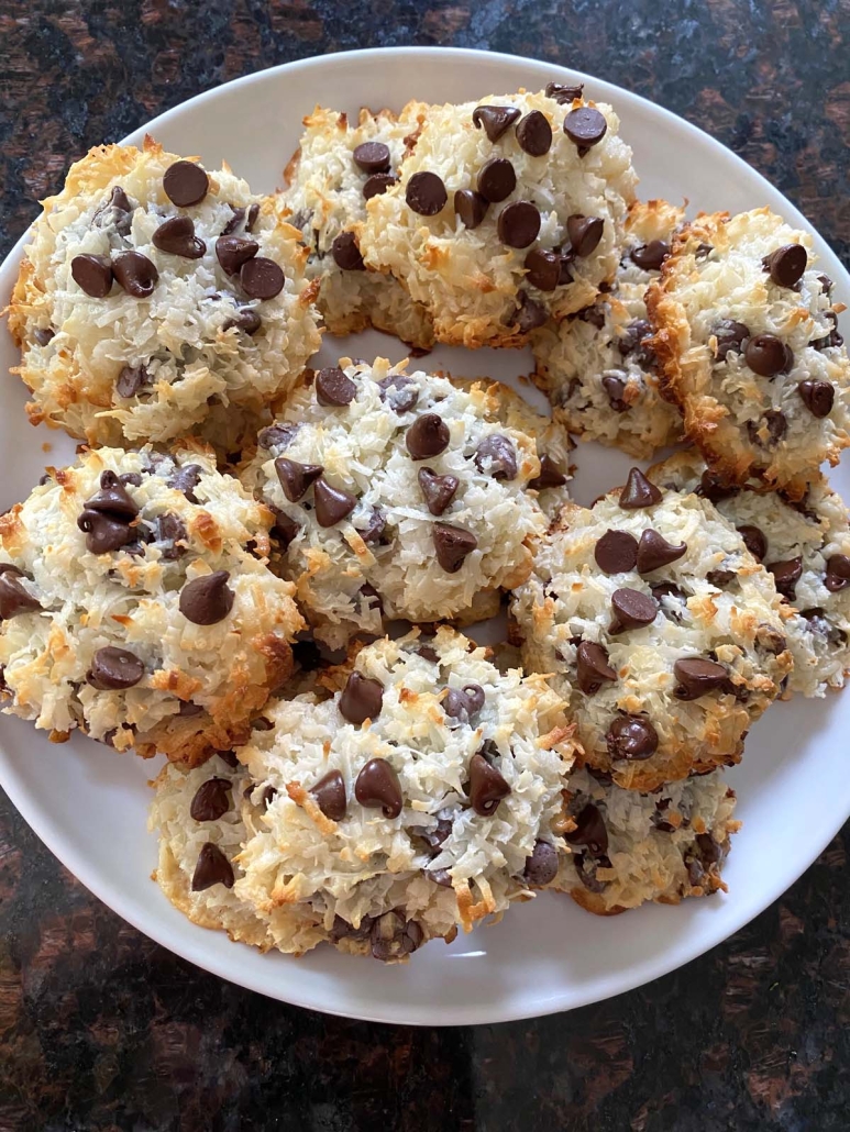 plate of Coconut Chocolate Chip Macaroons