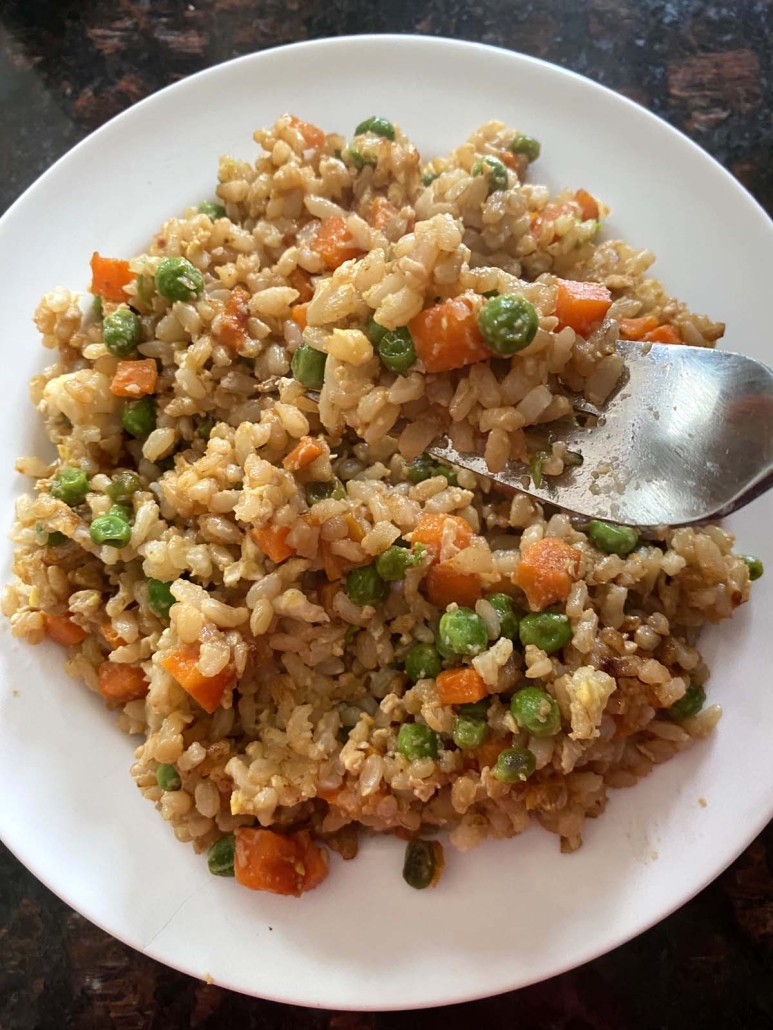 fork in Fried Brown Rice