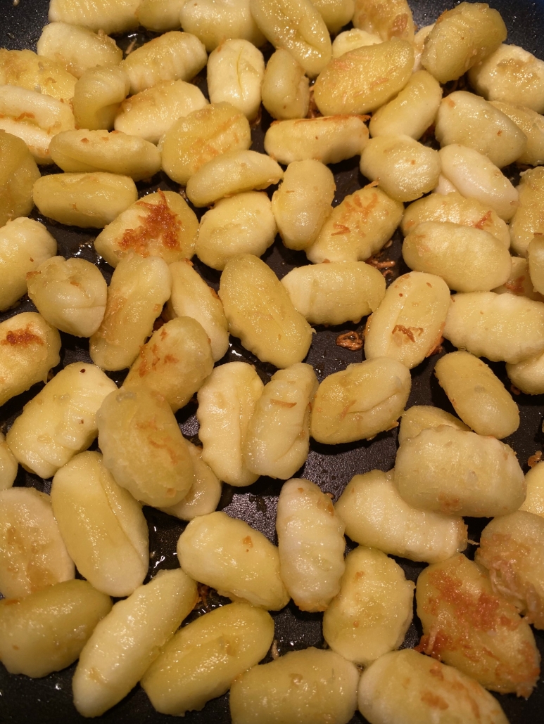 Pan Fried Gnocchi softened in olive oil