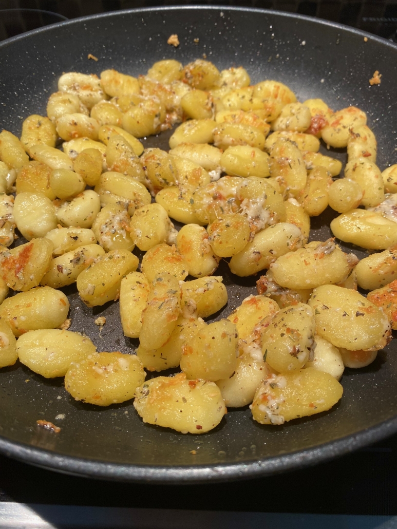 seasoned gnocchi in a skillet