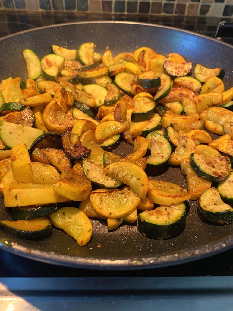 skillet with Sautéed Zucchini And Squash