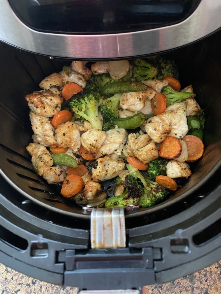 seasoned chicken and frozen vegetables in air fryer