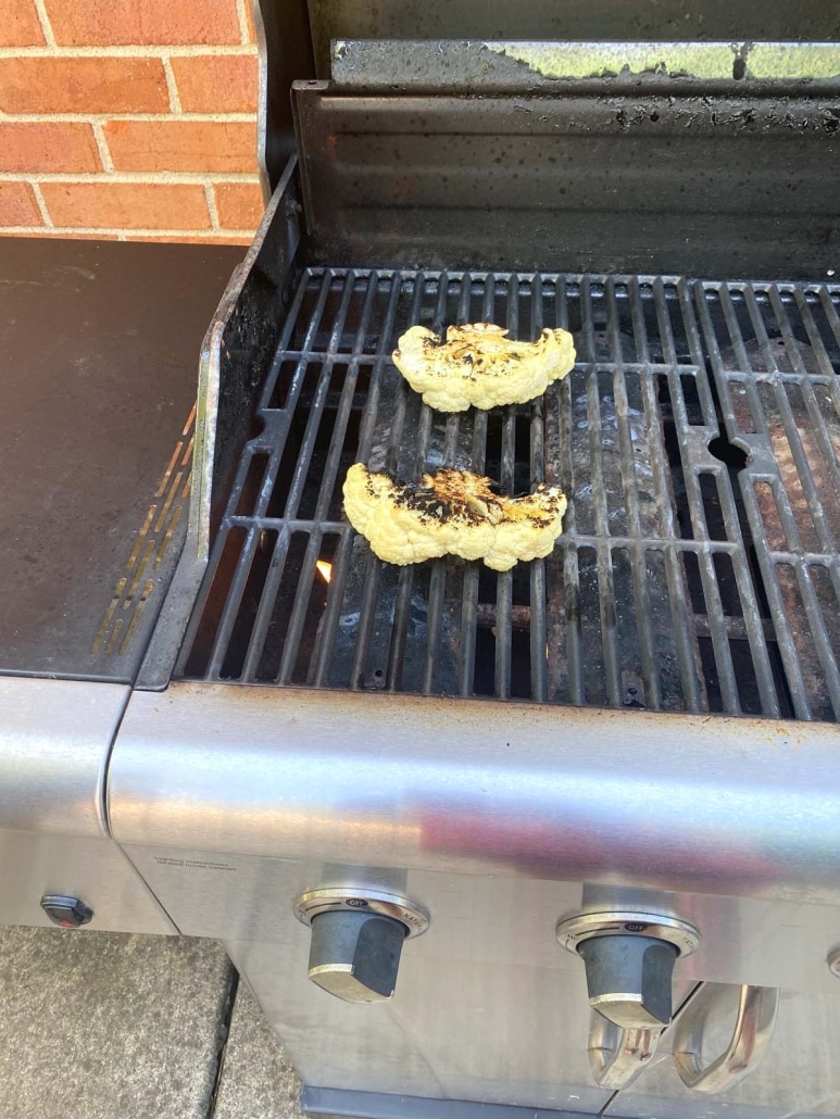 grill marks on cauliflower slices