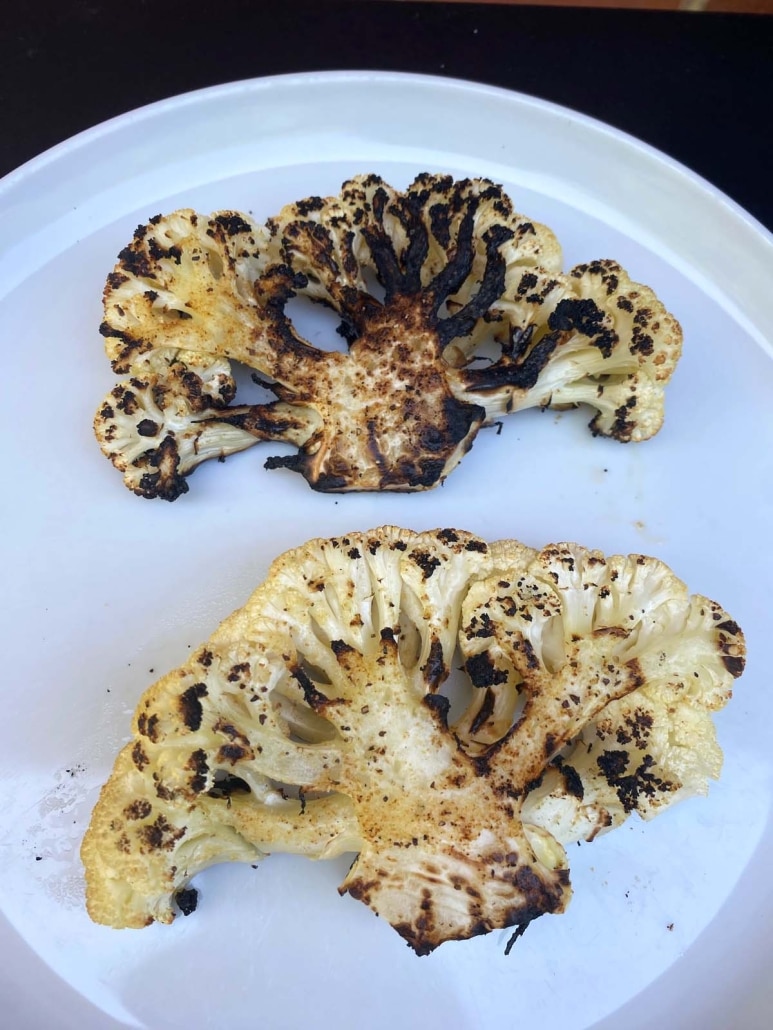 seasoned Grilled Cauliflower Steaks ready to be served