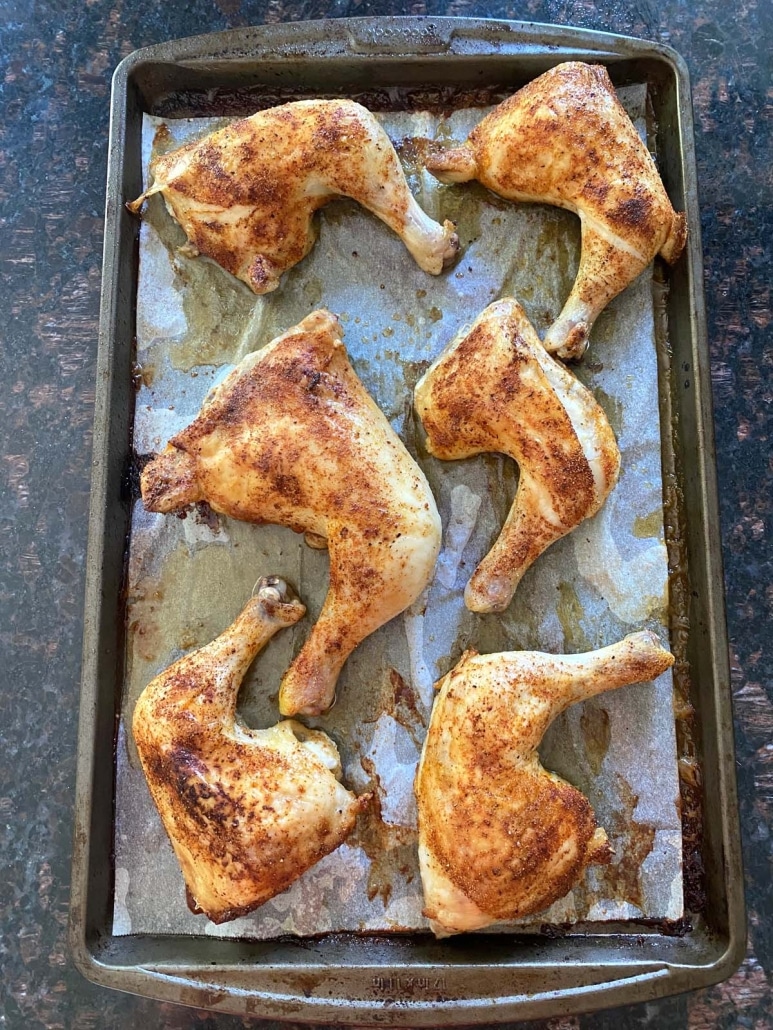 golden brown Baked Chicken Leg Quarters