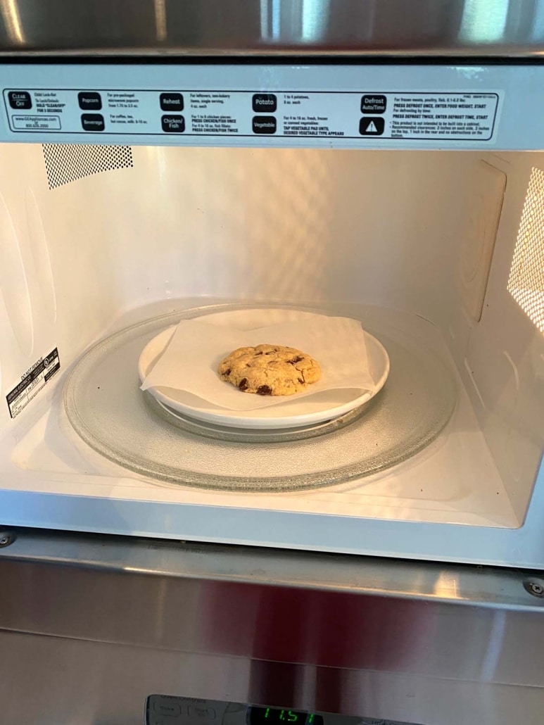 chocolate chip cookie in microwave