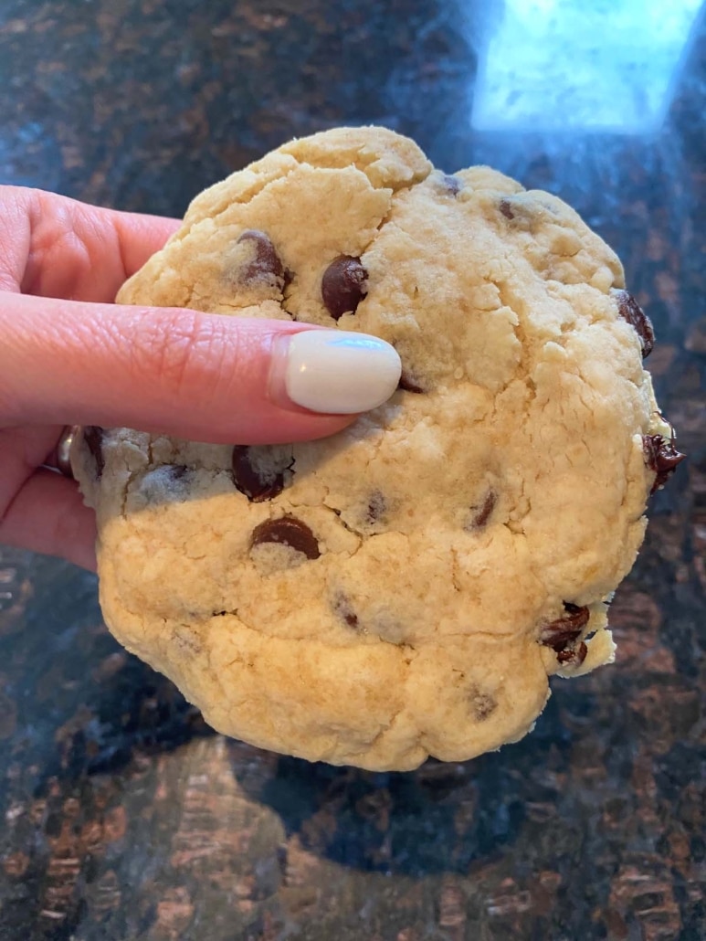 hand holding Microwave Chocolate Chip Cookie