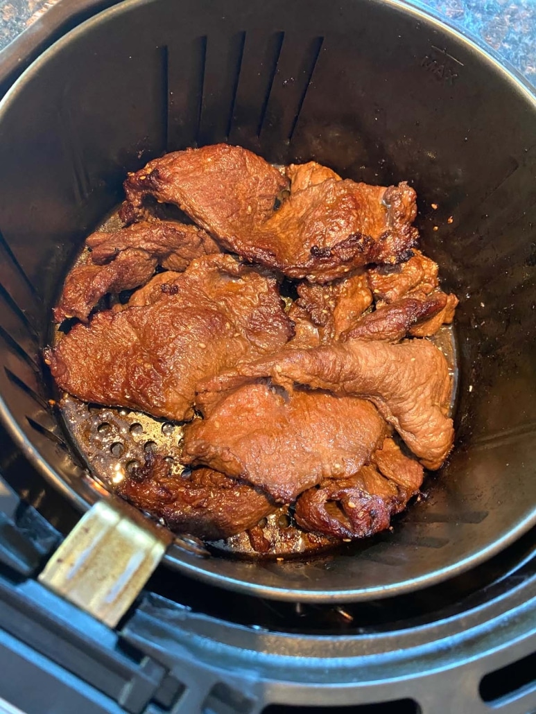 air fryer basket with Trader Joe’s Bool Kogi inside