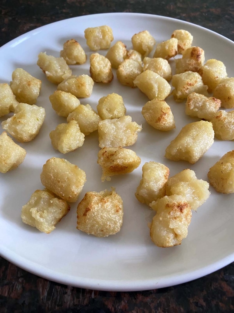 tender crisp Trader Joe’s Cauliflower Gnocchi on a plate