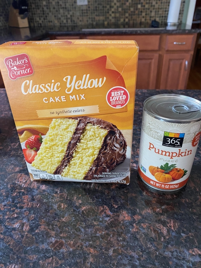 yellow cake mix and pumpkin puree