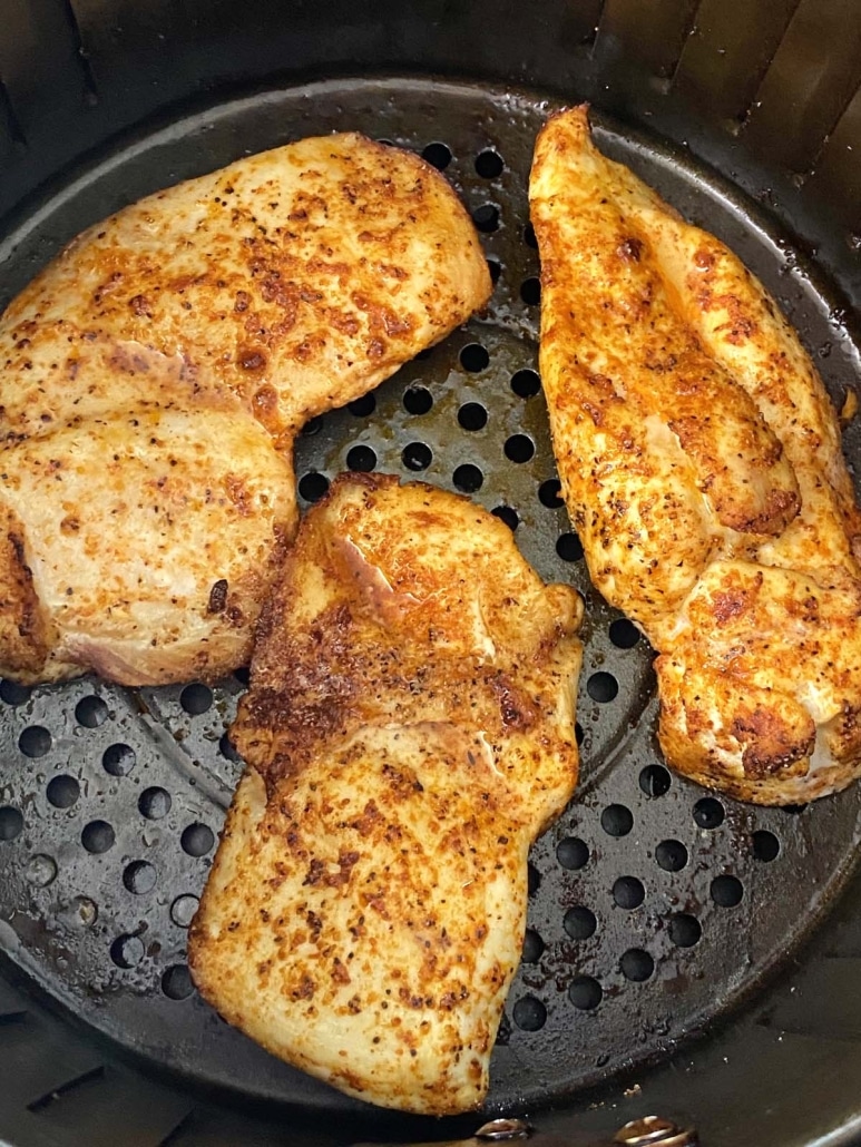 seasoned, thin sliced chicken breasts in air fryer