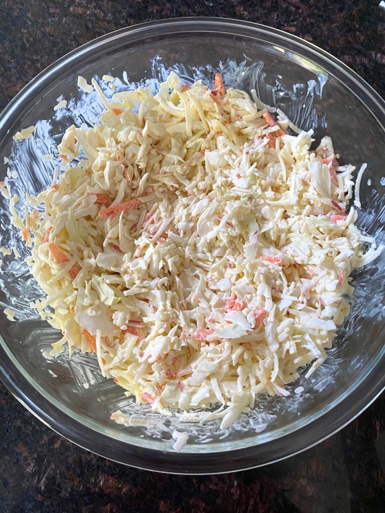 shredded cabbage, carrots, and apples