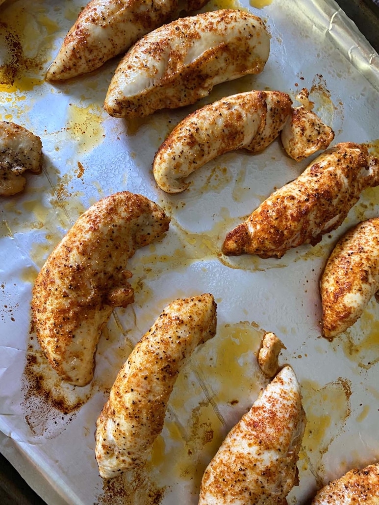 flavorful broiled chicken tenders, fresh out of the oven