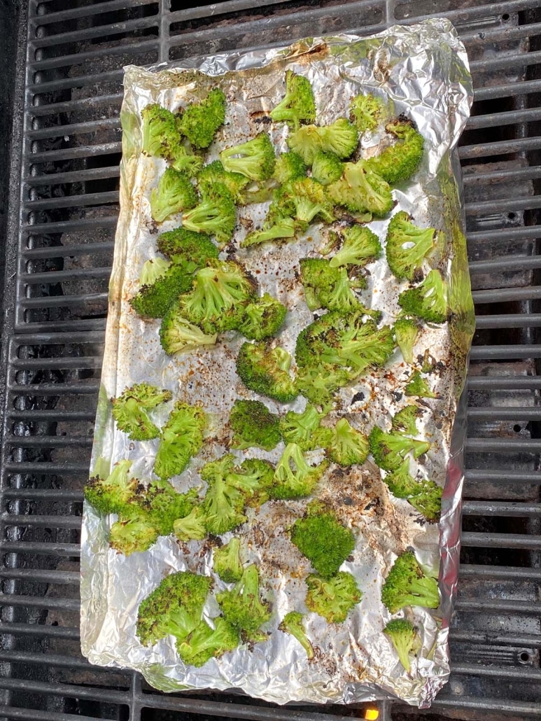 broccoli grilling on aluminum foil