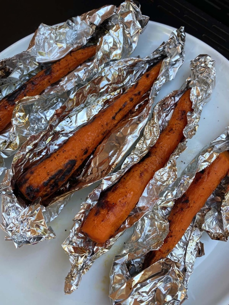 grilled carrots unwrapped from foil