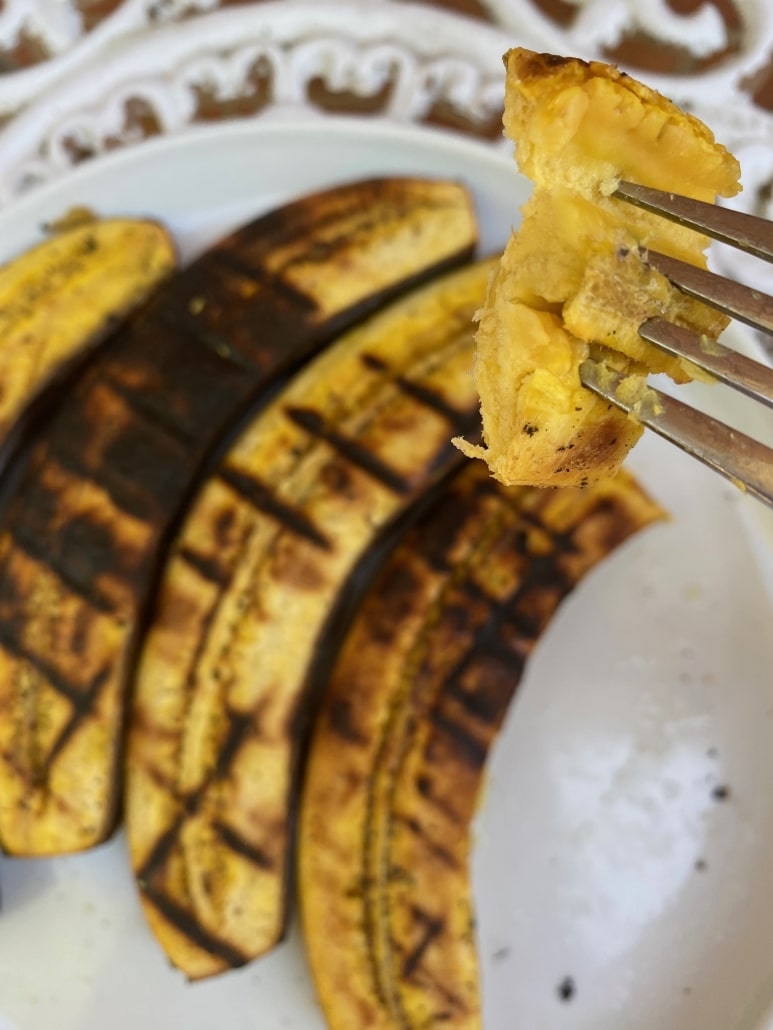 grilled plantains on the grill