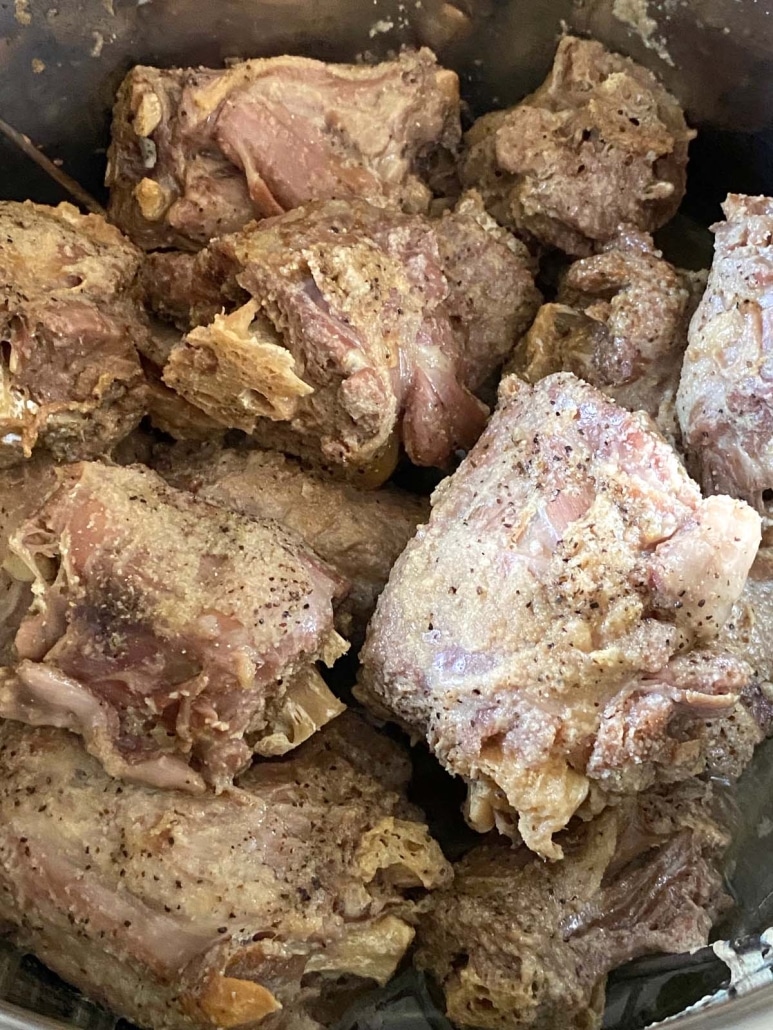 close-up of turkey necks cooking in instant pot