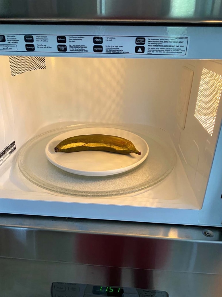 plantain on plate in microwave