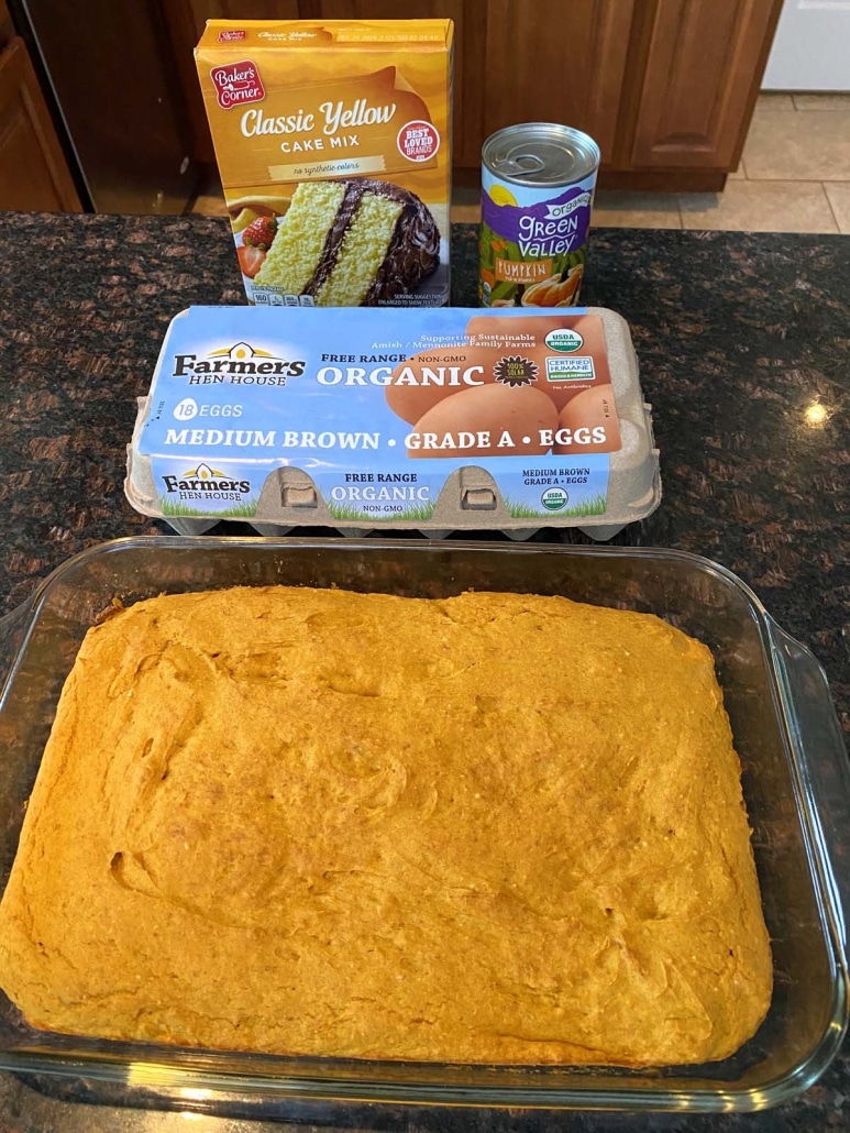 all 3 Ingredients for Pumpkin Dump Cake With Cake Mix 