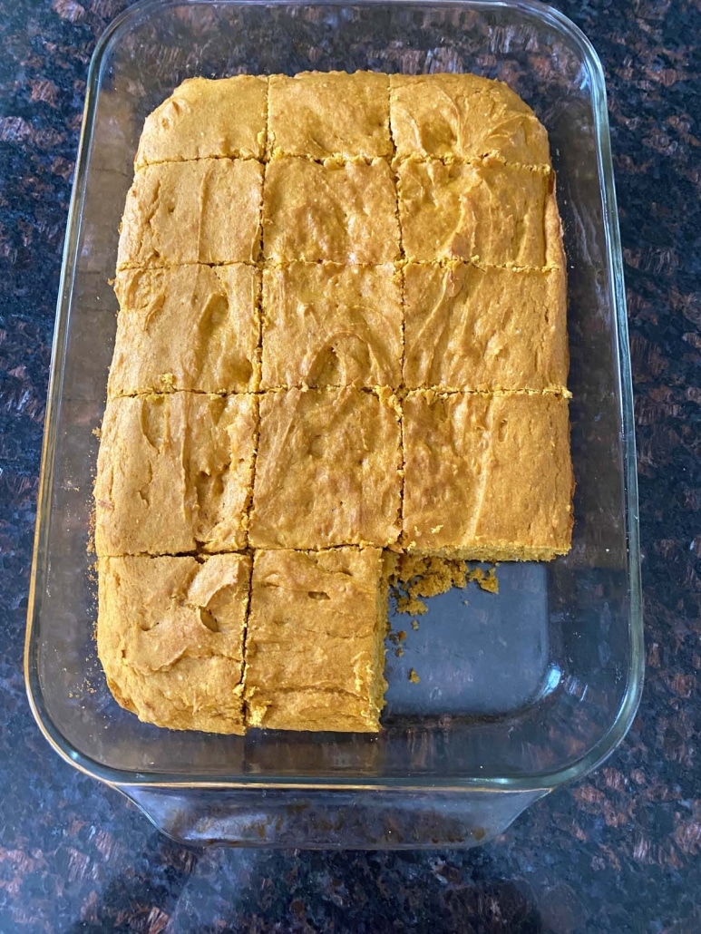 slice cut out of pumpkin cake mix dump cake