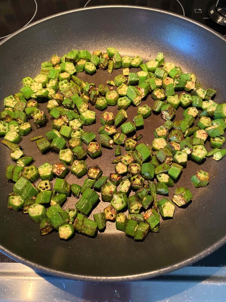 skillet with Sauteed Fresh Okra