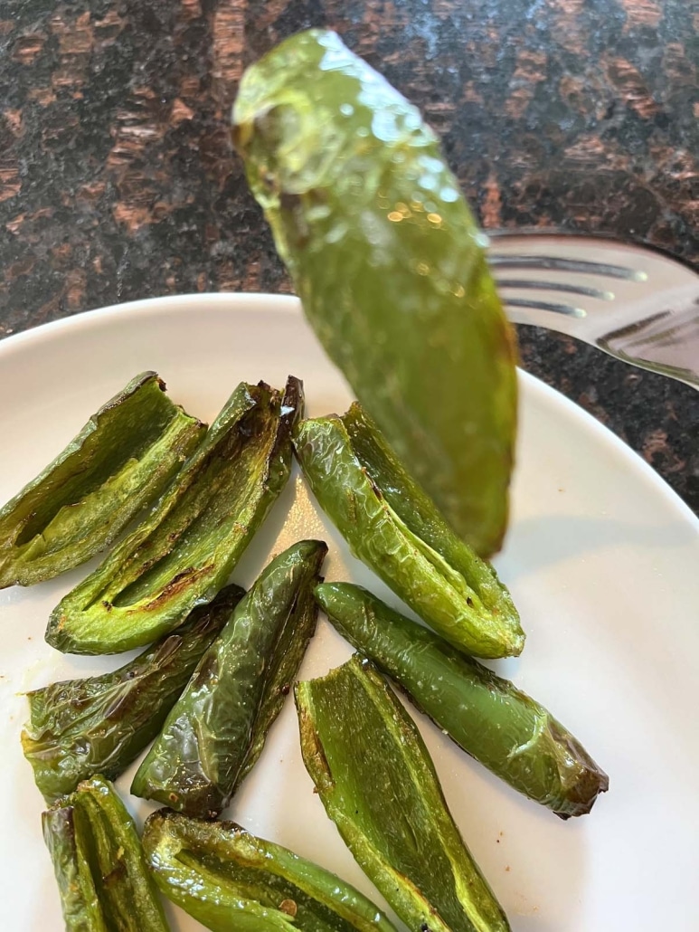 fork holding an Air Fried Roasted Jalapeño