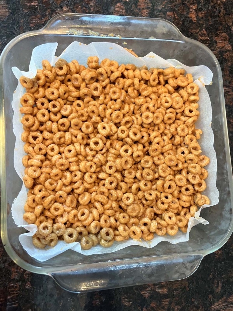 pan of Cheerios Peanut Butter mixture