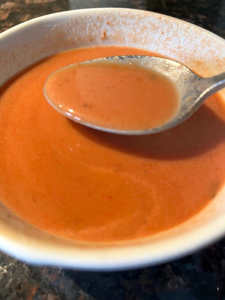 spoonful of easy tomato soup with light seasoning