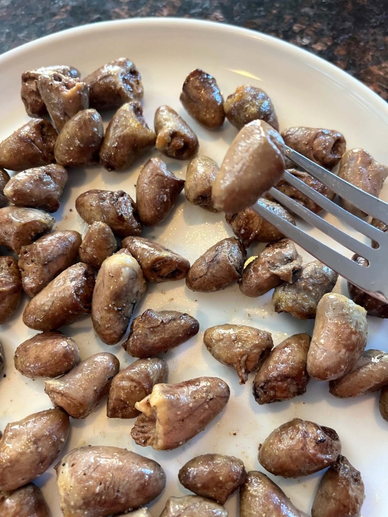 fork with air fried chicken heart