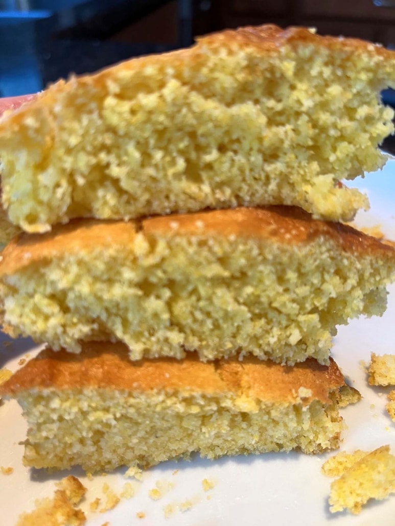 stacked slices of Air Fryer Cornbread