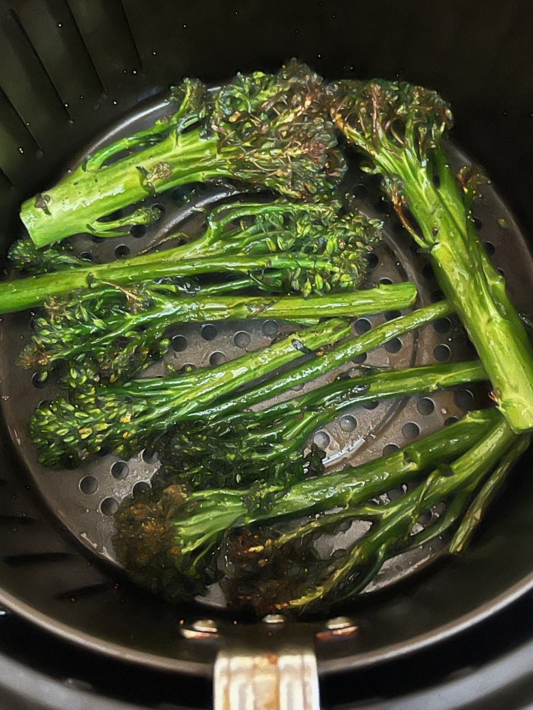 roasted broccolini in air fryer basket