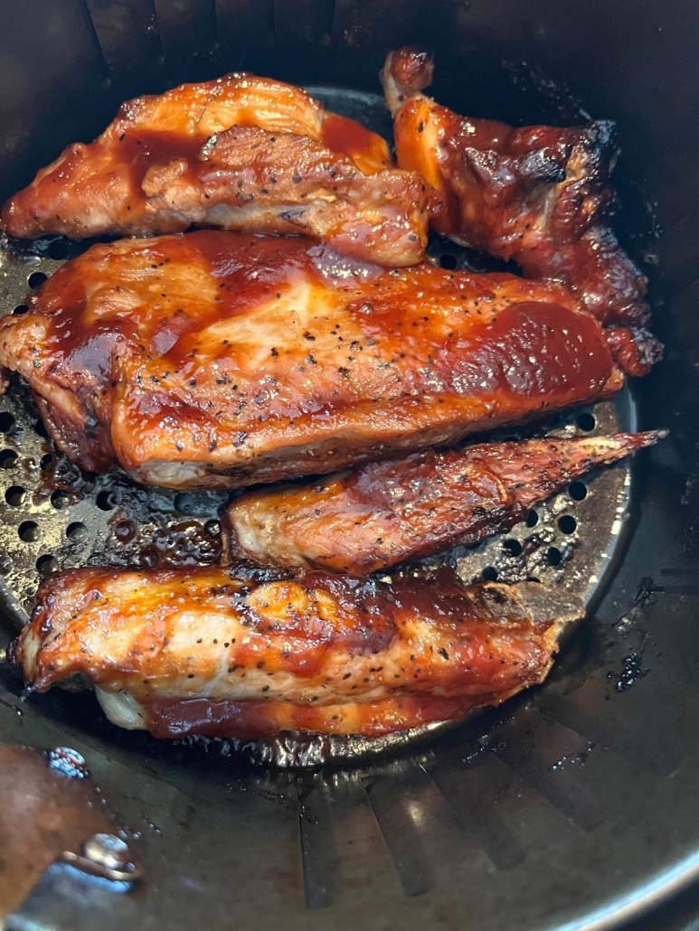 bbq pork rib tips in air fryer basket