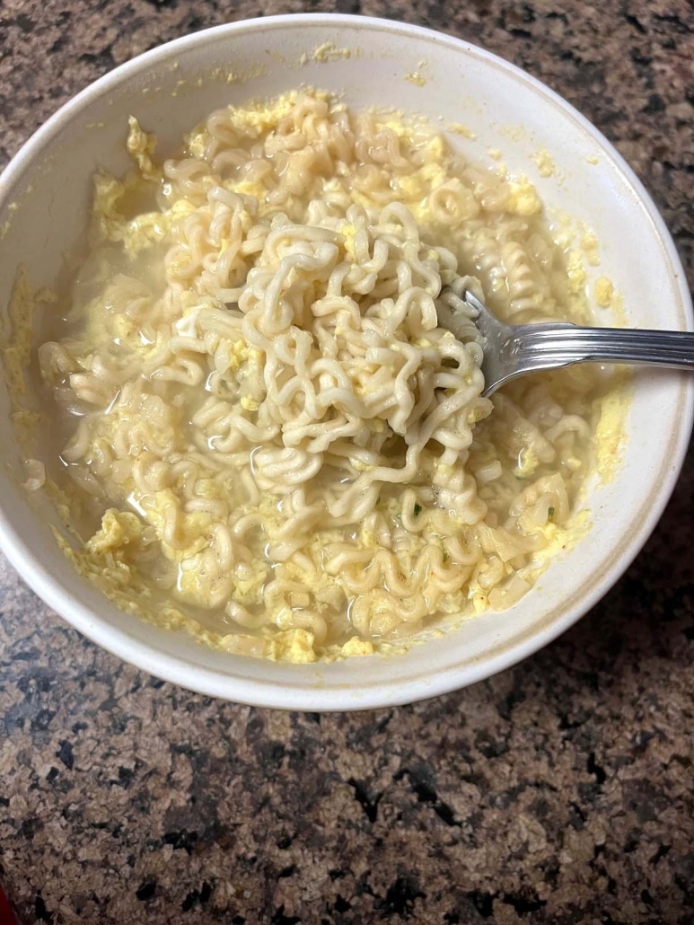 bowl of microwave ramen with egg