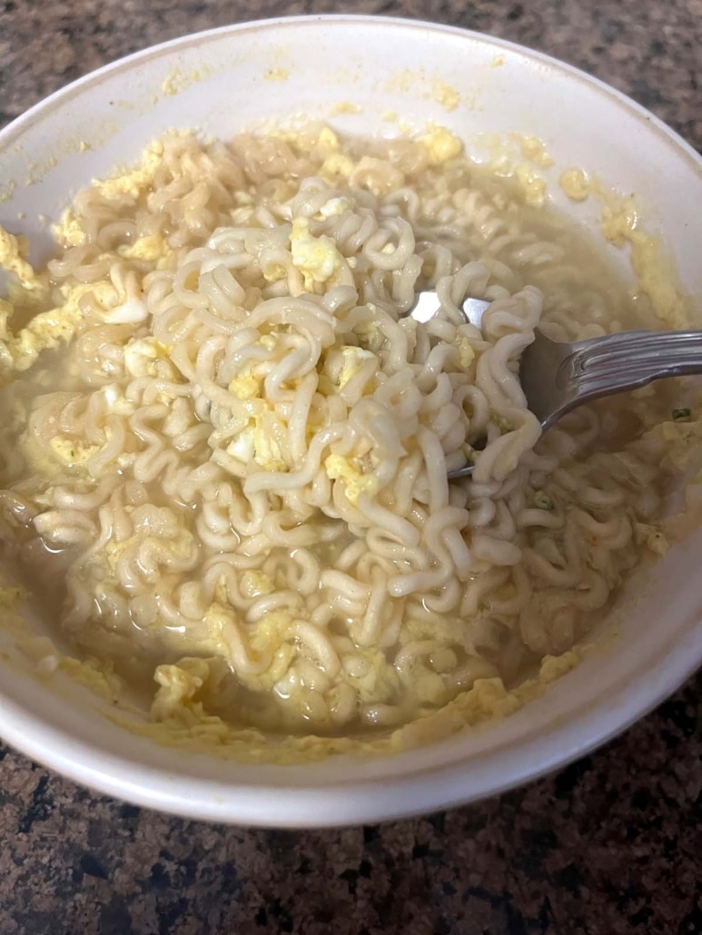 ramen noodles with egg cooked in the microwave