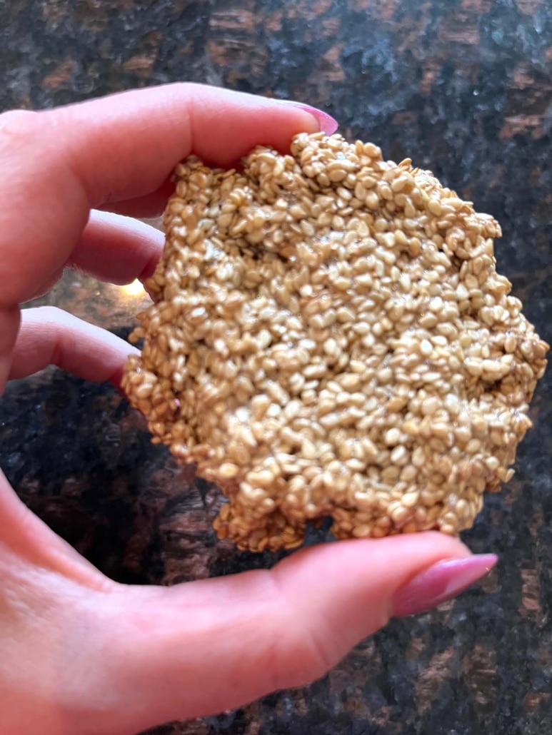 hand holding a Sesame Cookie