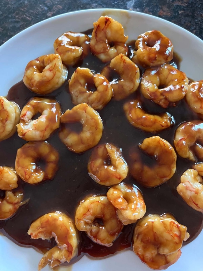 plate of shrimp in teriyaki sauce