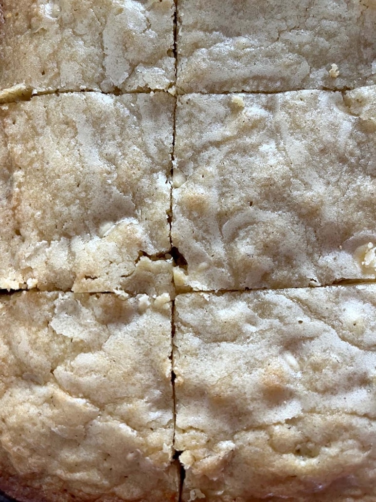 pan of Vanilla Brownies sliced into squares