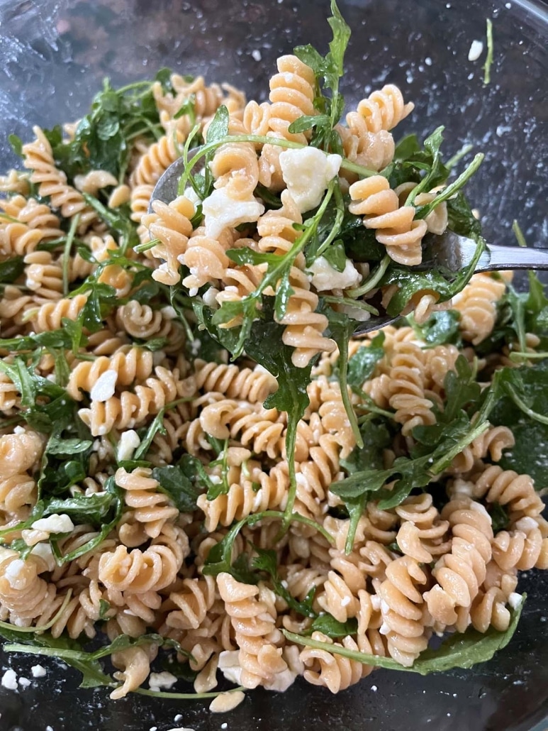 showing fresh ingredients in Arugula Pasta Salad