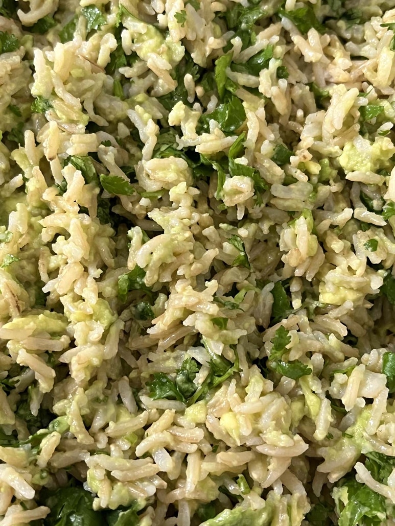 avocado and cilantro mixed into rice