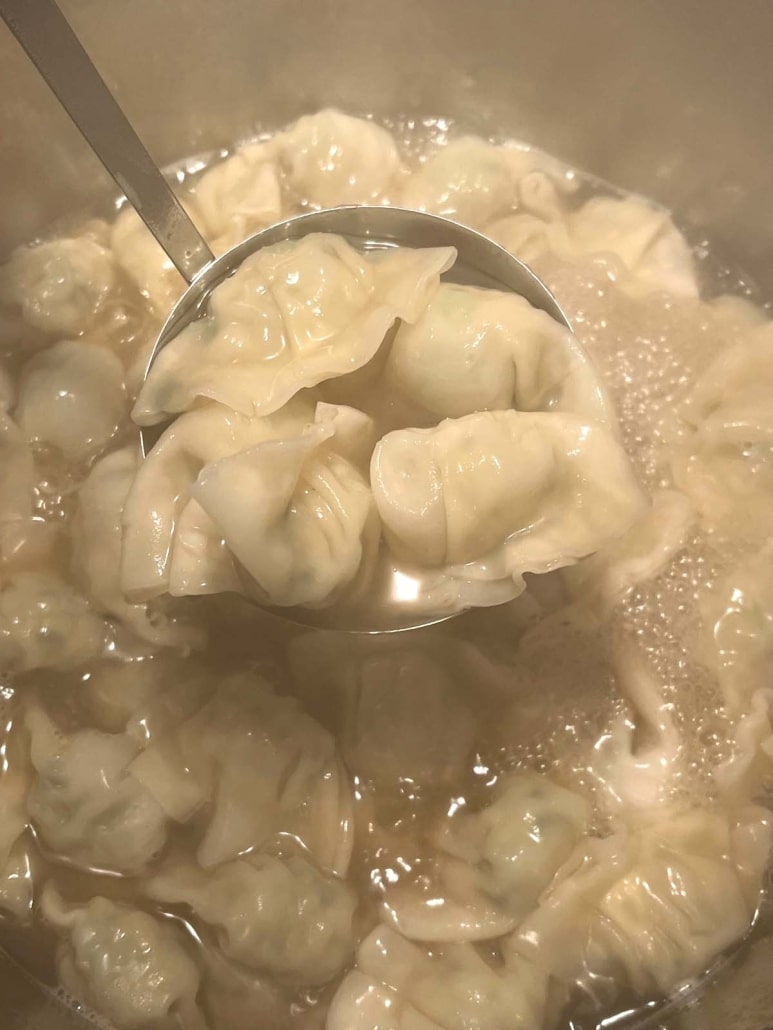 cooked mini wontons in chicken broth