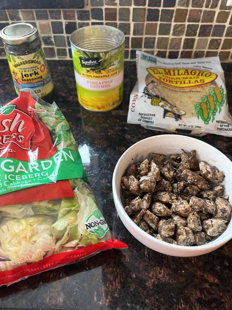 ingredients for Jamaican jerk chicken tacos