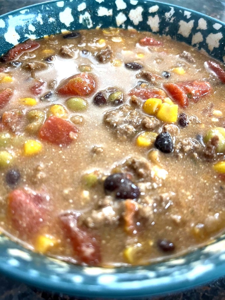 bowl of Santa Fe Soup with ground beef