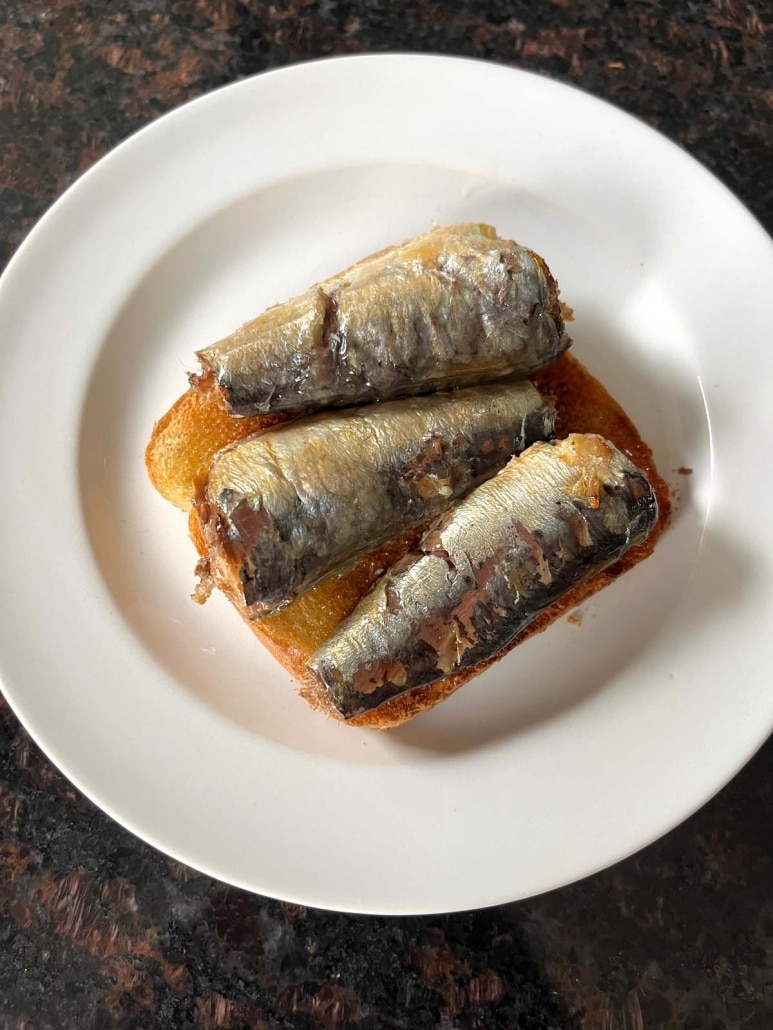 plate with easy lunch or snack Sardine Toast