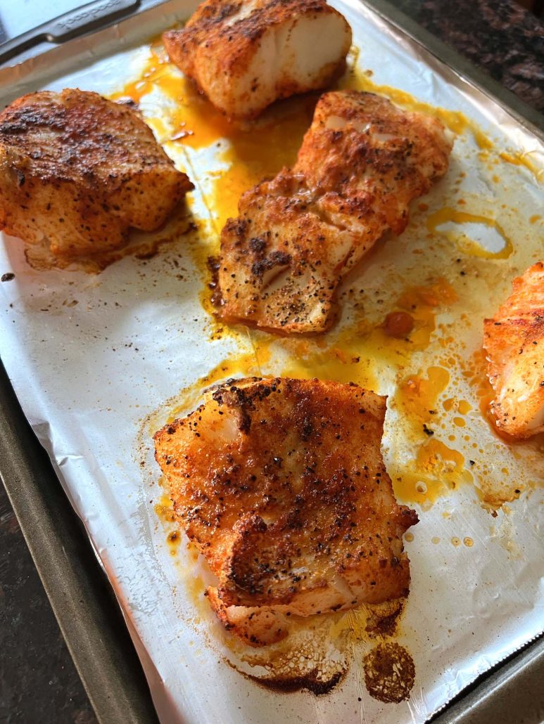 tender cod fillets, broiled in the oven