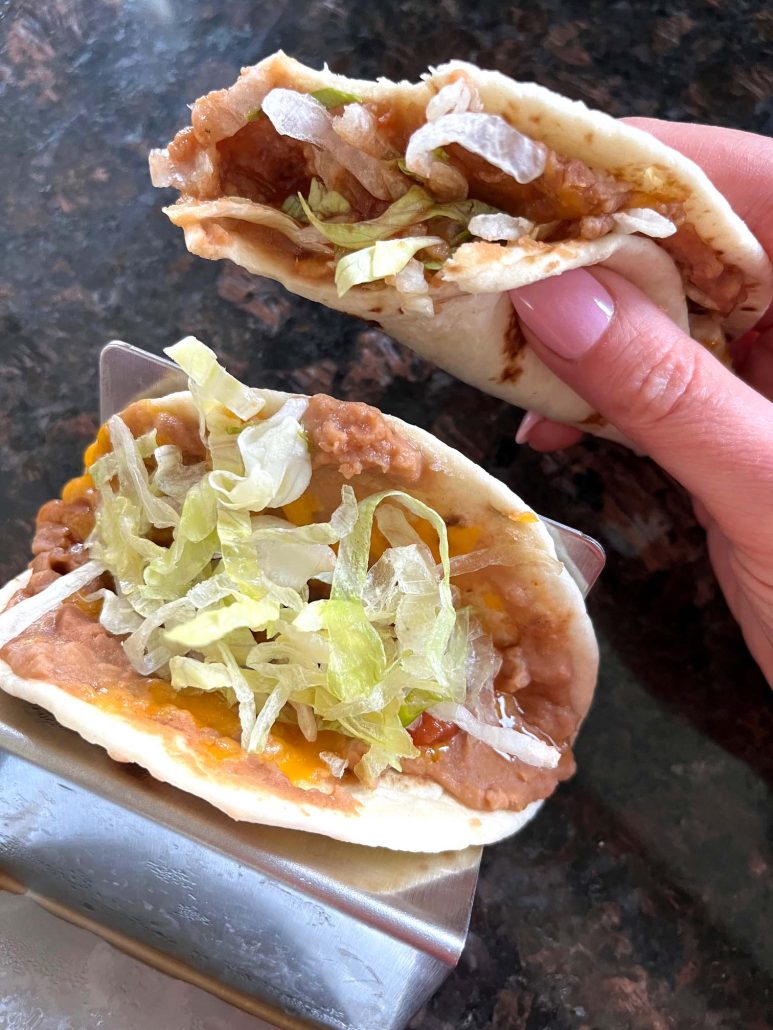 how to make refried bean and cheese tacos