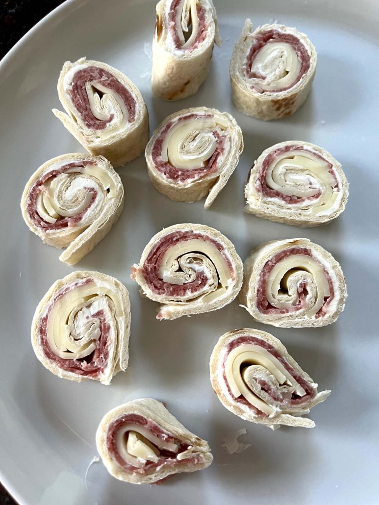 Italian Pinwheels With Salami And Cream Cheese on a plate